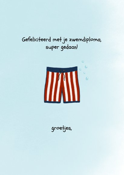 Felicitatie zwemdiploma zwembroek 3