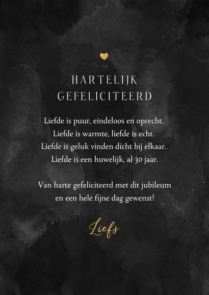 Felicitatiekaart 30 jaar huwelijksjubileum goud hartjes 3