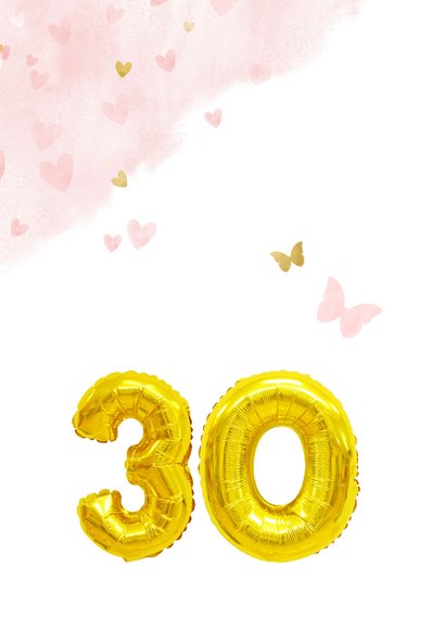 Felicitatiekaart 30ste verjaardag met gouden cijfers 2