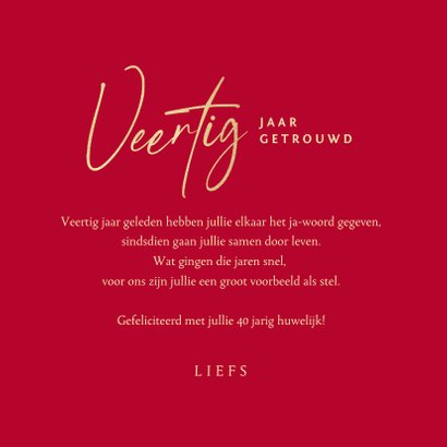 Felicitatiekaart 40 jaar getrouwd goud stijlvol hartjes 3
