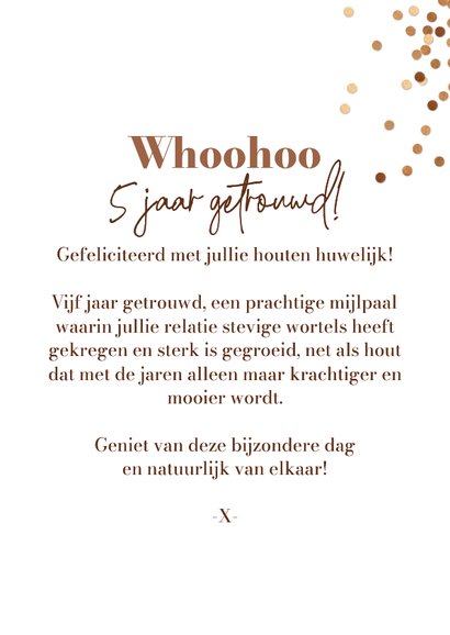 Felicitatiekaart 5 jaar getrouwd houten huwelijk confetti 3
