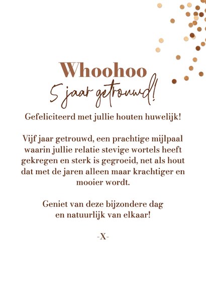 Felicitatiekaart 5 jaar getrouwd houten huwelijk confetti 3