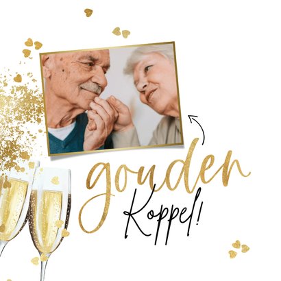 Felicitatiekaart 50 jaar getrouwd goud champagne confetti 2