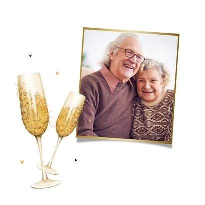 Felicitatiekaart 50 jaar getrouwd goud hart champagne 2