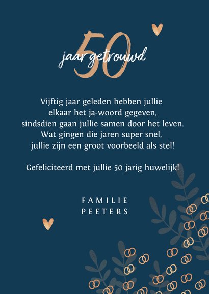 Felicitatiekaart 50 jaar getrouwd goud Kaartje2go