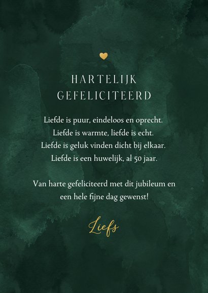 Felicitatiekaart 50 jaar huwelijksjubileum goud hartje groen 3