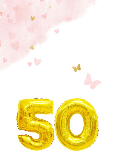 Felicitatiekaart 50ste verjaardag met gouden balloncijfers 2