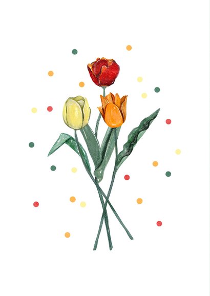 Felicitatiekaart algemeen tulpen confetti bloemen proficiat 2