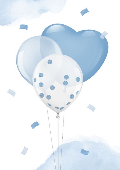 Felicitatiekaart baby jongen zwanger ballonnen confetti 2
