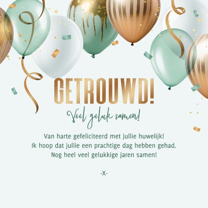 Felicitatiekaart ballonnen mint goud getrouwd gefeliciteerd 3
