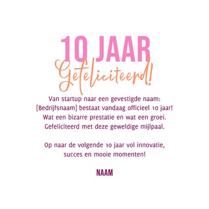 Felicitatiekaart bedrijfsjubileum hip roze paars proost 3