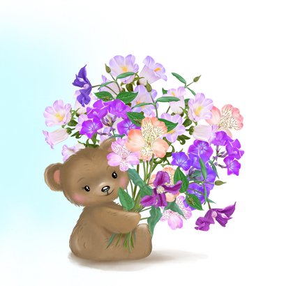 Felicitatiekaart beer met bos bloemen 2