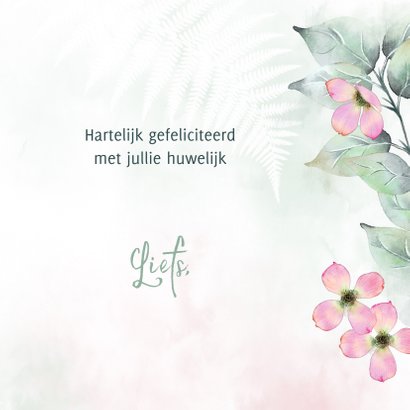 Felicitatiekaart bladeren met roze bloemen 3