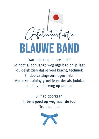 Felicitatiekaart blauwe band judo gefeliciteerd trots op je 3