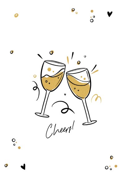 Felicitatiekaart champagne proost op het bruidspaar hartjes 2