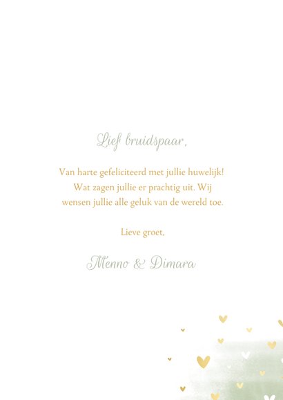 Felicitatiekaart duiven met gouden hartjes en waterverf 3