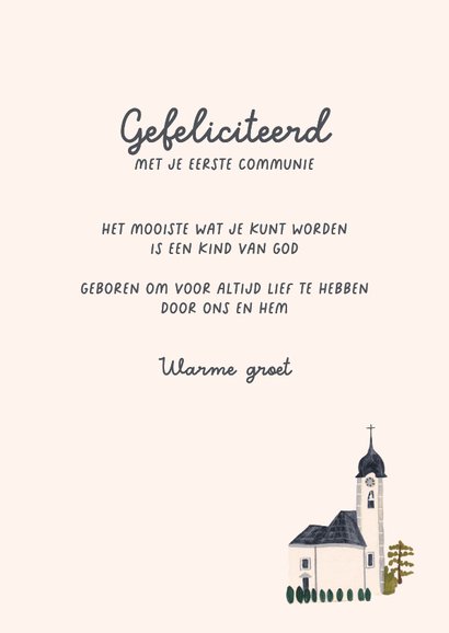 Felicitatiekaart eerste communie jongen kerkje 3