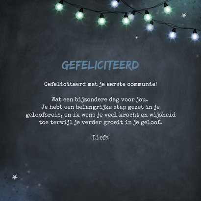 Felicitatiekaart eerste communie wegwijzers stoer lampjes 3