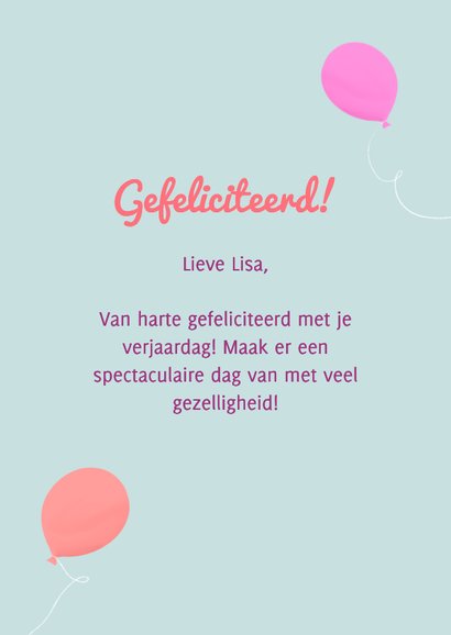 Felicitatiekaart flamingo met ballonnen 3