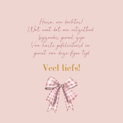 Felicitatiekaart geboorte baby met roze strik 3