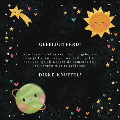 Felicitatiekaart geboorte baby planeten, sterren en hartjes 3