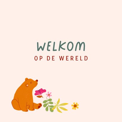 Felicitatiekaart geboorte bloemen beer 2