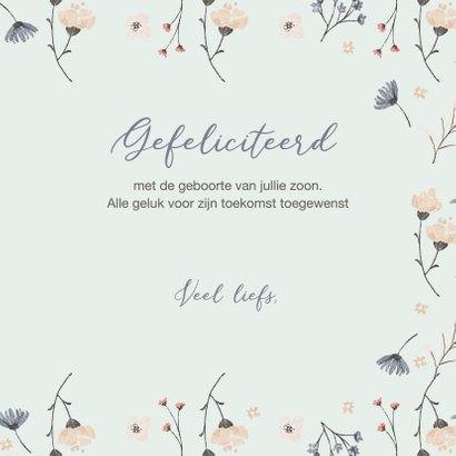 Felicitatiekaart geboorte - Bosdieren met bloemen jongen 3