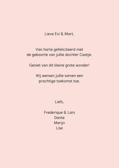 Felicitatiekaart geboorte dieren kijkend om het hoekje roze 3