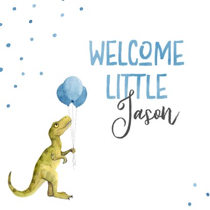 Felicitatiekaart geboorte jongen dinosaurus confetti ballon 2