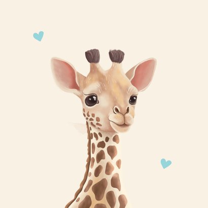 Felicitatiekaart geboorte jongen giraf met hartjes 2