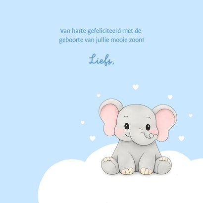 Felicitatiekaart geboorte jongen olifantje hartjes 3