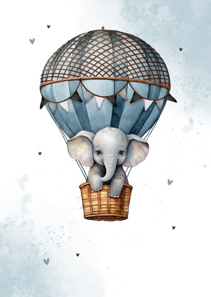 Felicitatiekaart geboorte jongen olifantje luchtballon 2