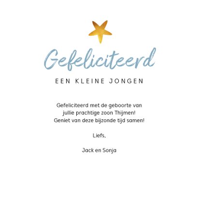 Felicitatiekaart geboorte jongen sterren goud stijlvol 3