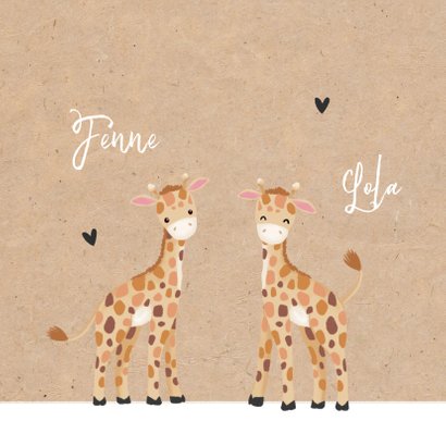 Felicitatiekaart geboorte kleindochters tweeling giraf 2