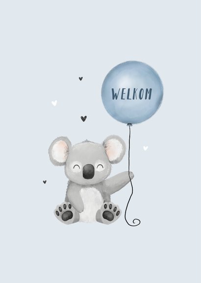 Felicitatiekaart geboorte koala ballon hartjes jongen 2