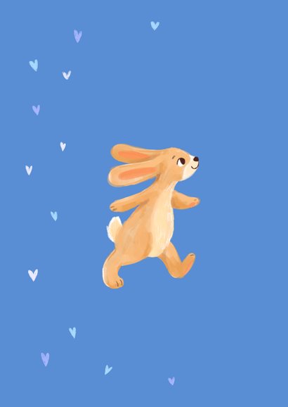 Felicitatiekaart geboorte konijn met hartjes en ballon 2