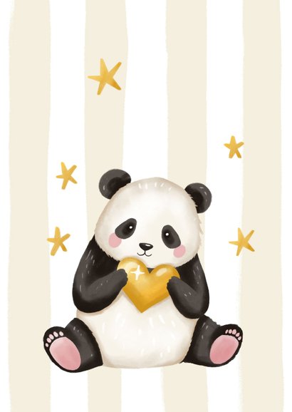 Felicitatiekaart geboorte lieve panda beer met sterren 2