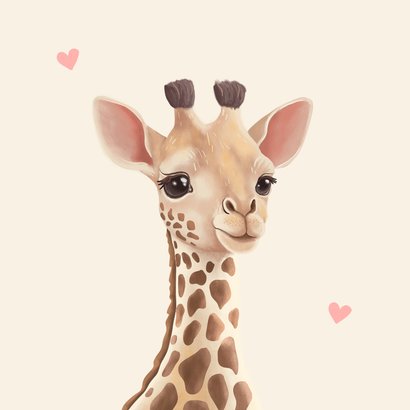 Felicitatiekaart geboorte meisje giraf met hartjes 2