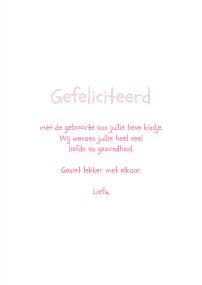 Felicitatiekaart geboorte meisje grappig boek roze paars 3