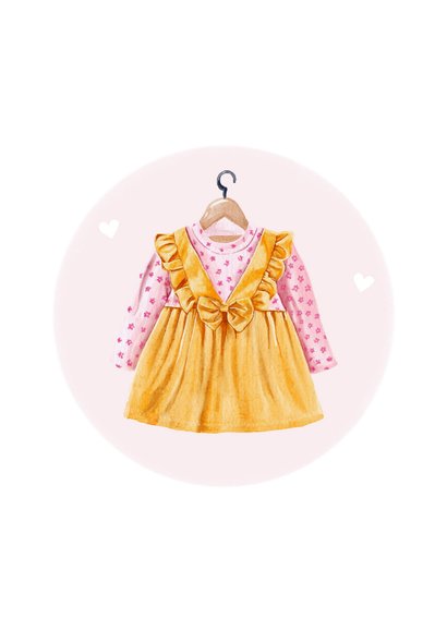 Felicitatiekaart geboorte meisje jurk met geel en roze 2