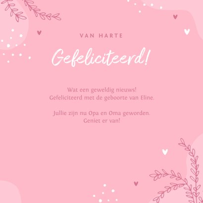 Felicitatiekaart geboorte meisje kleindochter roze hartjes 3