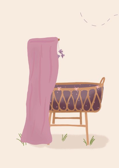 Felicitatiekaart geboorte meisje wiegje met vlinders 2