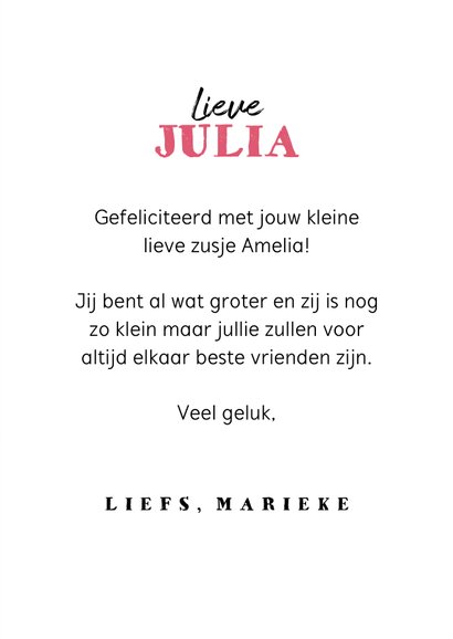 Felicitatiekaart geboorte meisje zusje olifantjes beschuitje 3