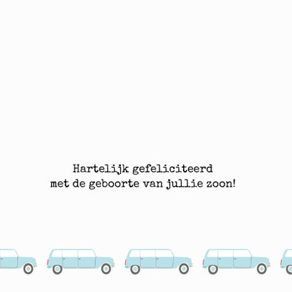 Felicitatiekaart geboorte met blauwe auto's 3