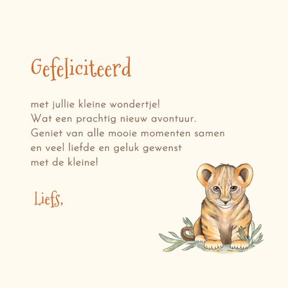 Felicitatiekaart geboorte met giraf, welpje en olifantje 3