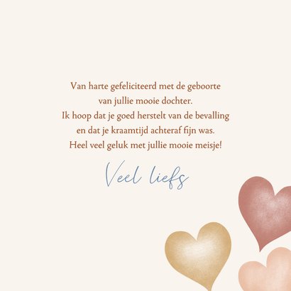 Felicitatiekaart geboorte met hartjes in aardekleuren 3