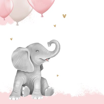 Felicitatiekaart geboorte olifant waterverf ballonnen meisje 2