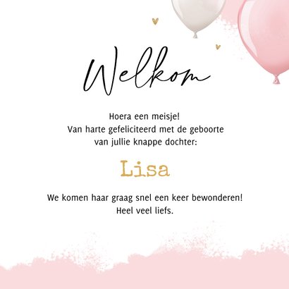 Felicitatiekaart geboorte olifant waterverf ballonnen meisje 3