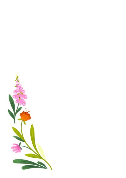 Felicitatiekaart geboorte ooievaar bloemen 2