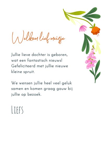 Felicitatiekaart geboorte ooievaar bloemen 3